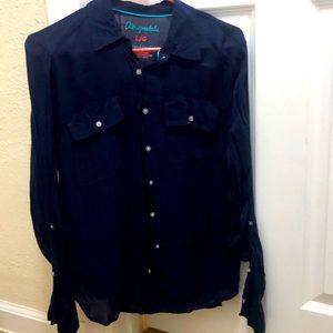 Large navy blue button down top